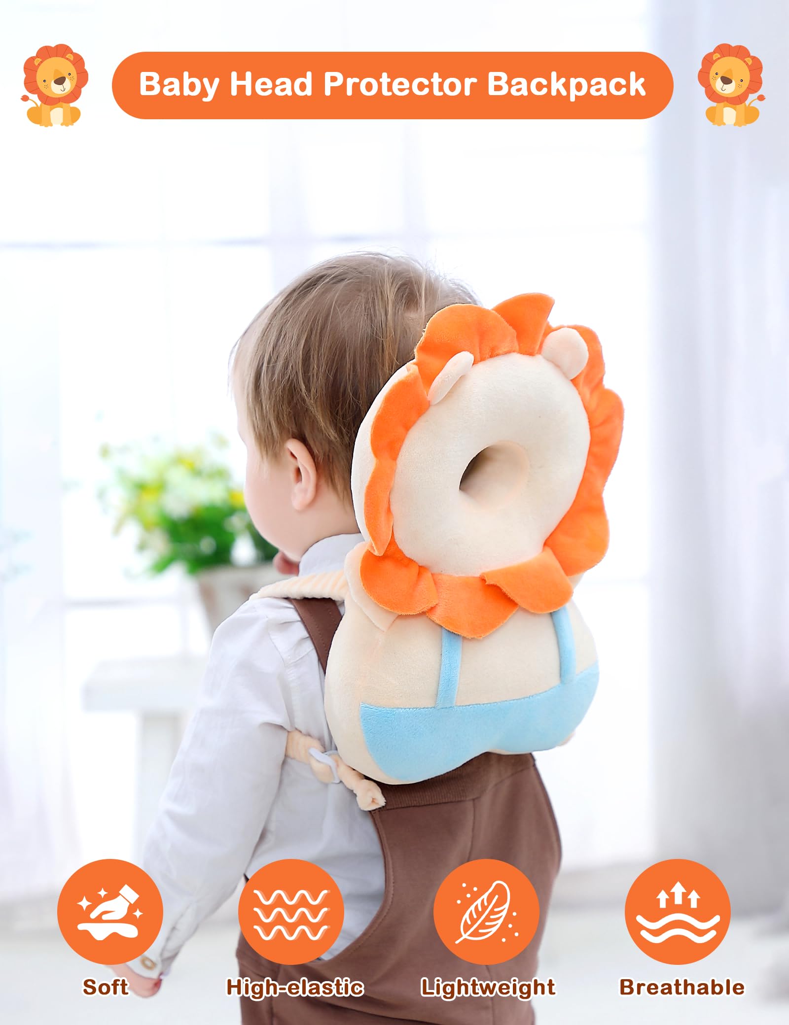 JunNeng Baby Head Protector Backpack, Toddler Walking Fall Head Protection, Pink Butterfly