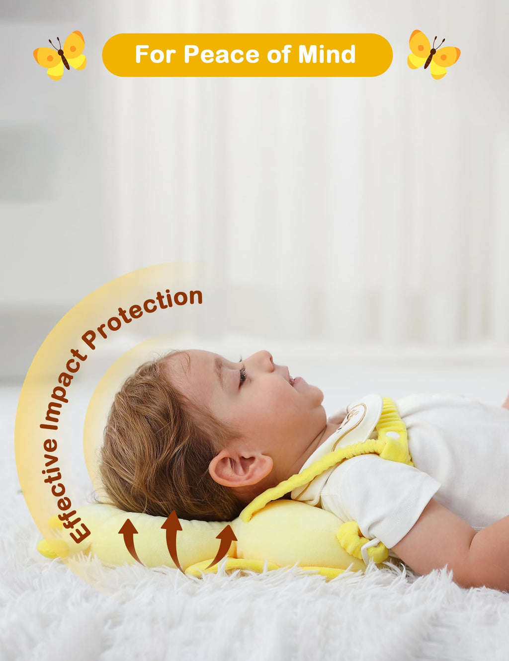 JunNeng Baby Head Protector Backpack, Toddler Walking Fall Head Protection, Pink Butterfly