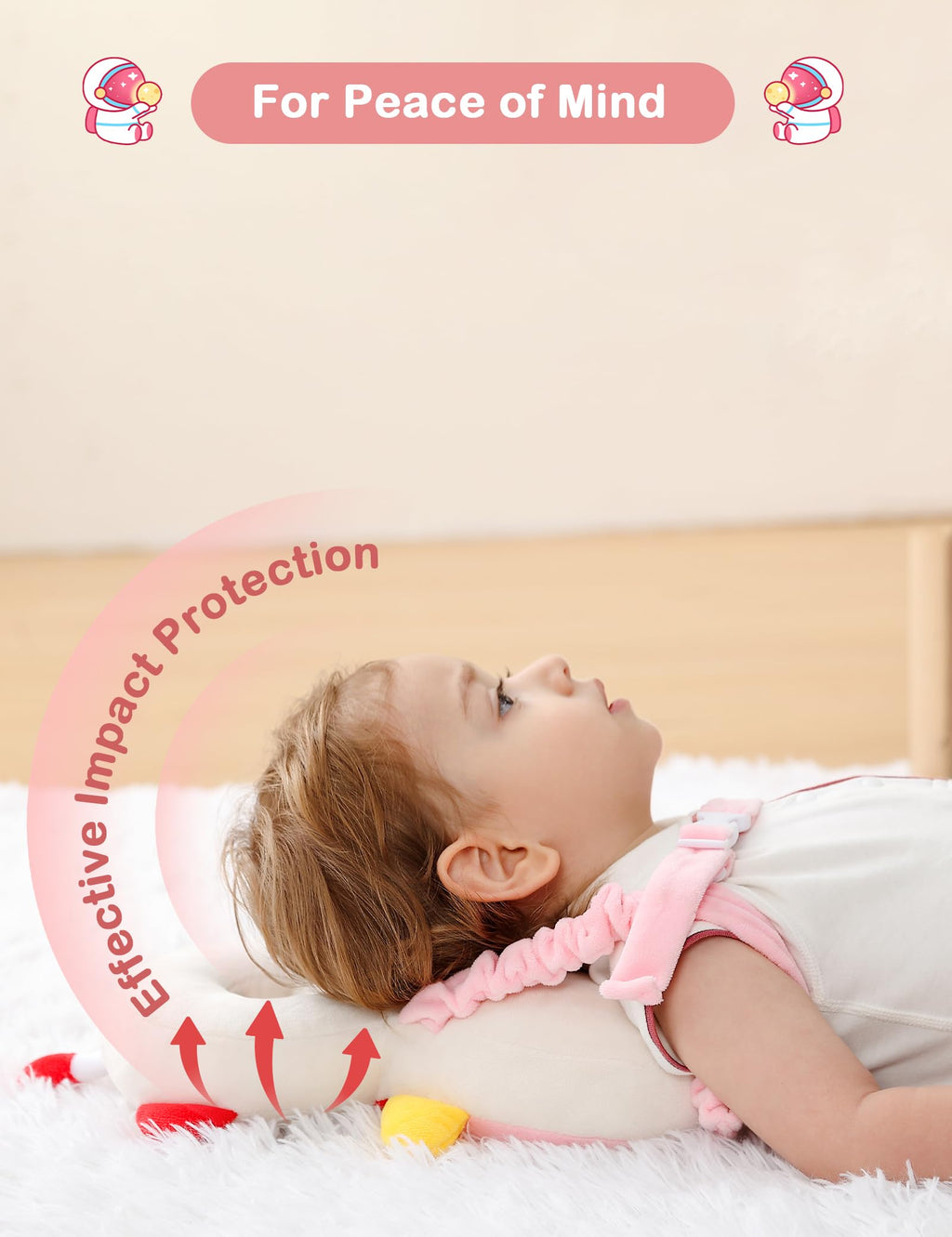 JunNeng Baby Head Protector Backpack, Toddler Walking Fall Head Protection, Pink Butterfly