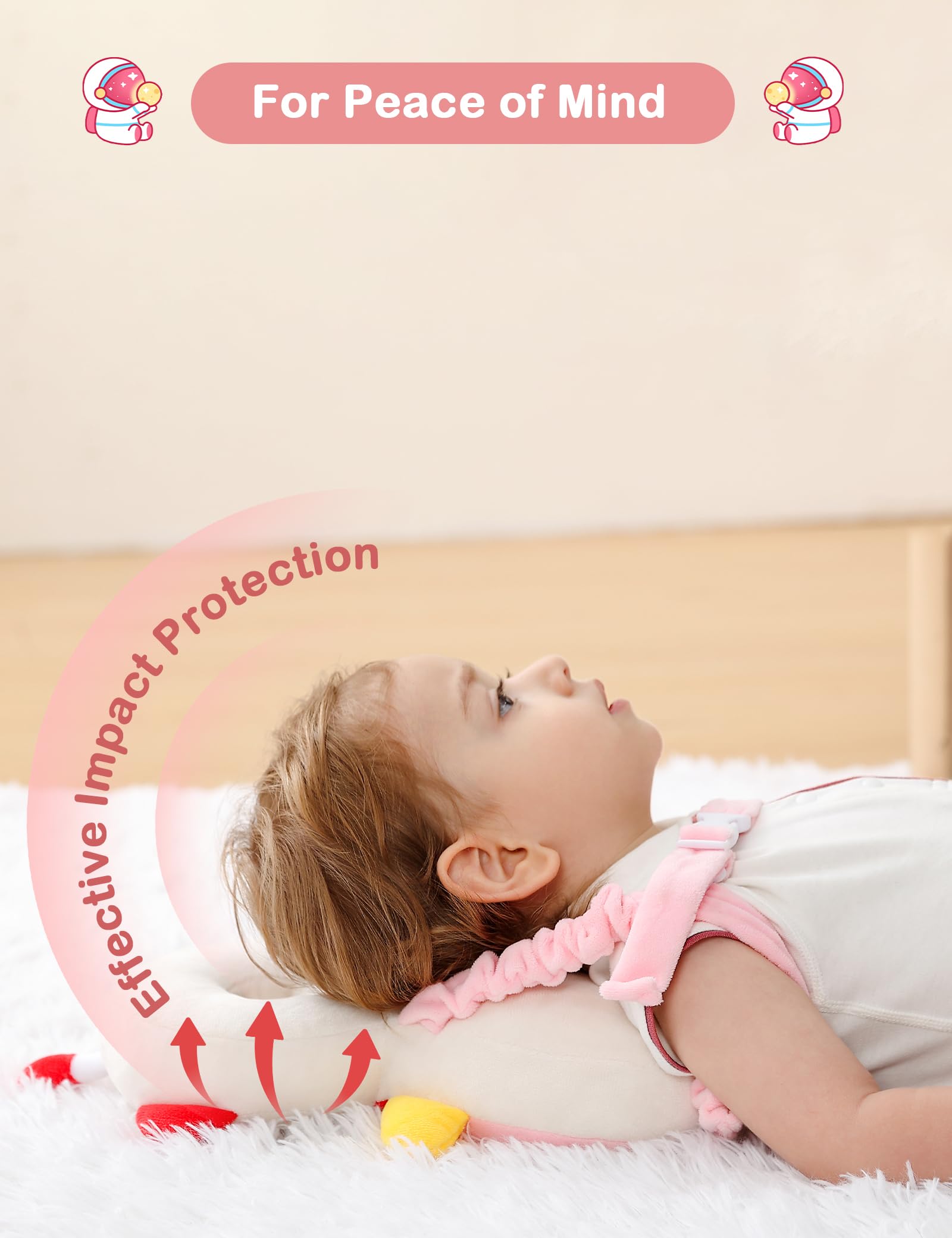 JunNeng Baby Head Protector Backpack, Toddler Walking Fall Head Protection, Pink Butterfly