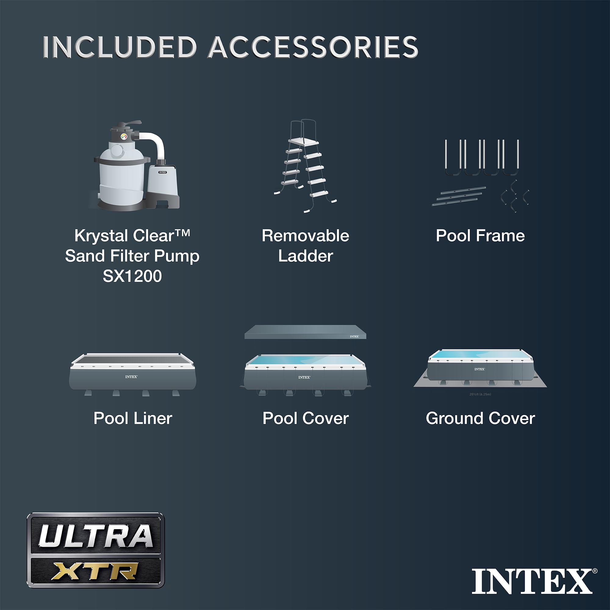 INTEX Ultra XTR 32 ft x 16 ft 52 in Above Ground Pool Set, Rectangular Swimming Pool with Sand Pump, Saltwater System, Maintenance Kit, & Volleyball Game