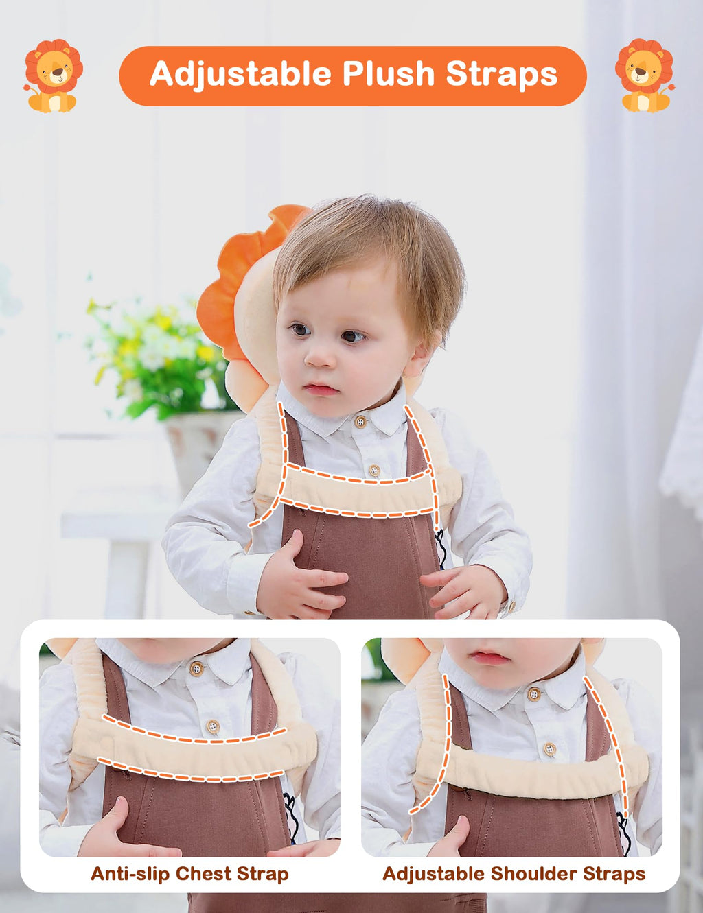 JunNeng Baby Head Protector Backpack, Toddler Walking Fall Head Protection, Pink Butterfly
