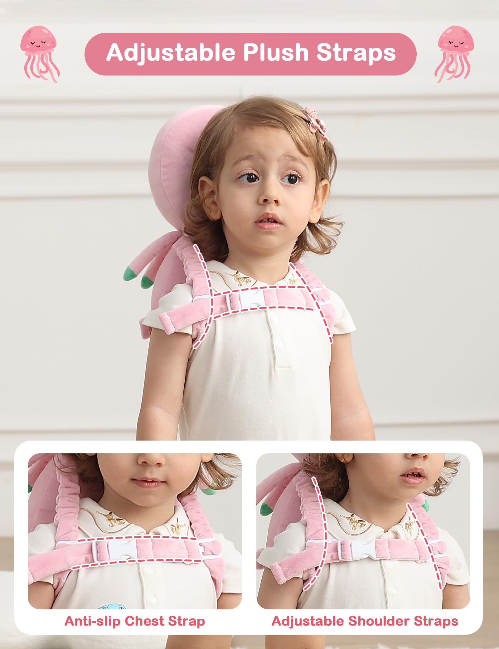 JunNeng Baby Head Protector Backpack, Toddler Walking Fall Head Protection, Pink Butterfly