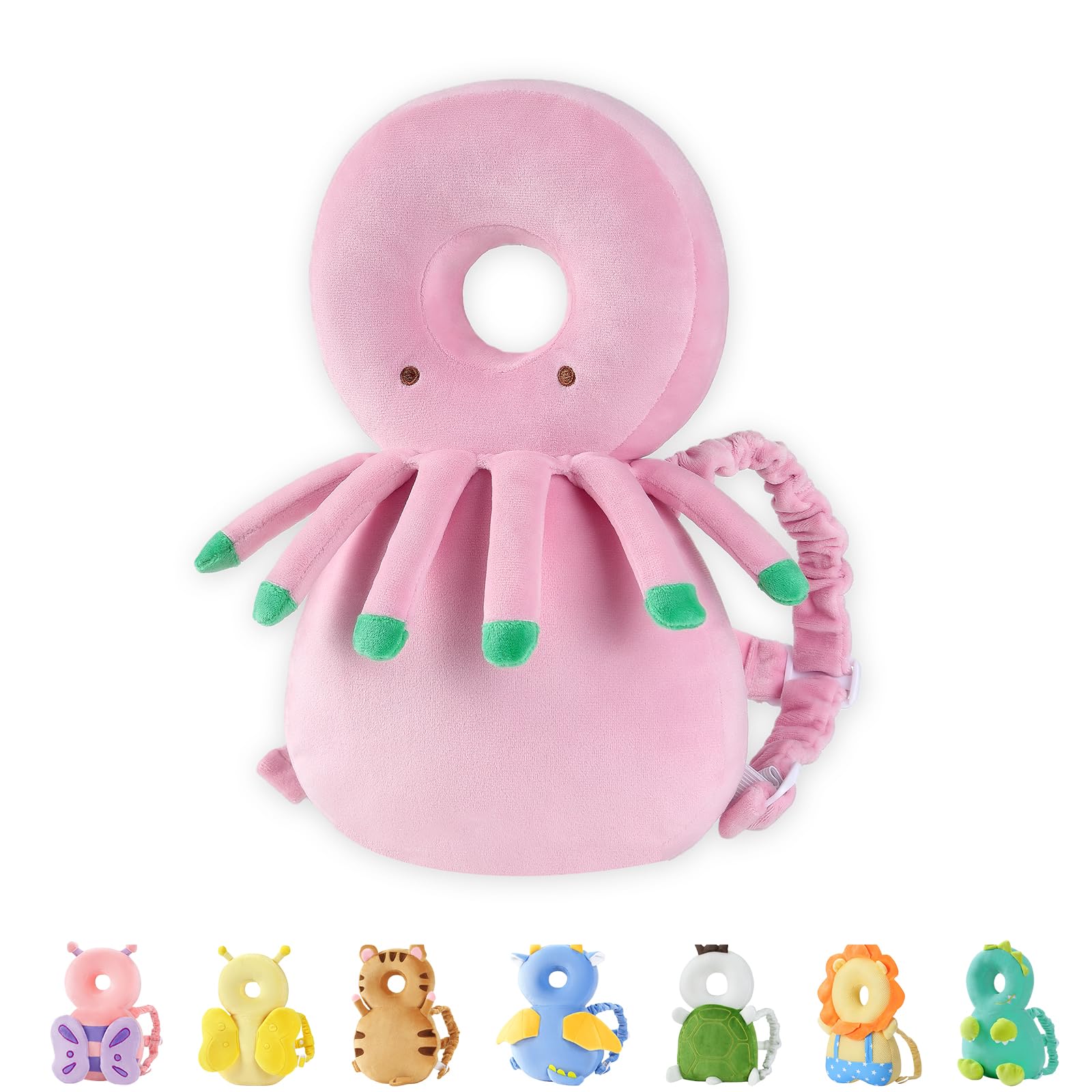 JunNeng Baby Head Protector Backpack, Toddler Walking Fall Head Protection, Pink Butterfly