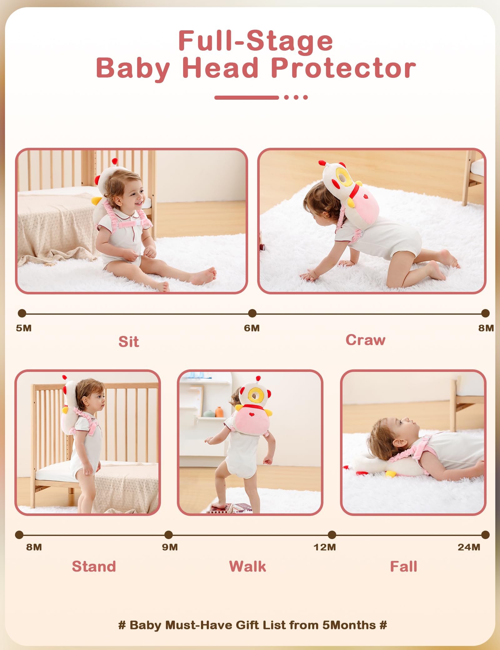 JunNeng Baby Head Protector Backpack, Toddler Walking Fall Head Protection, Pink Butterfly