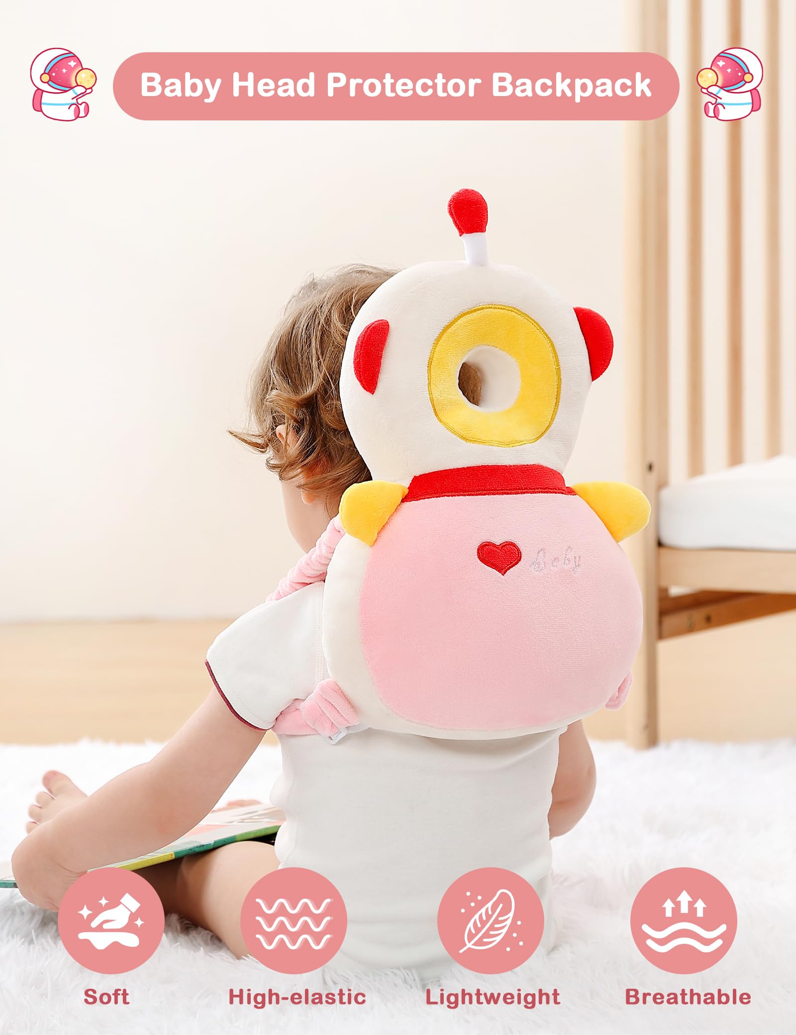 JunNeng Baby Head Protector Backpack, Toddler Walking Fall Head Protection, Pink Butterfly