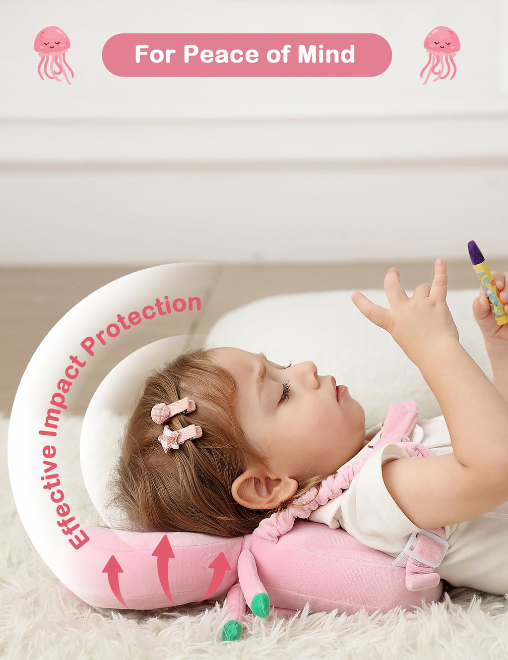 JunNeng Baby Head Protector Backpack, Toddler Walking Fall Head Protection, Pink Butterfly