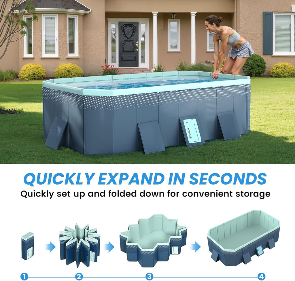 Foldable Non-Inflatable Above Ground Framed Swimming Pool for Backyard, Family Pool (113" x 66" x 20")