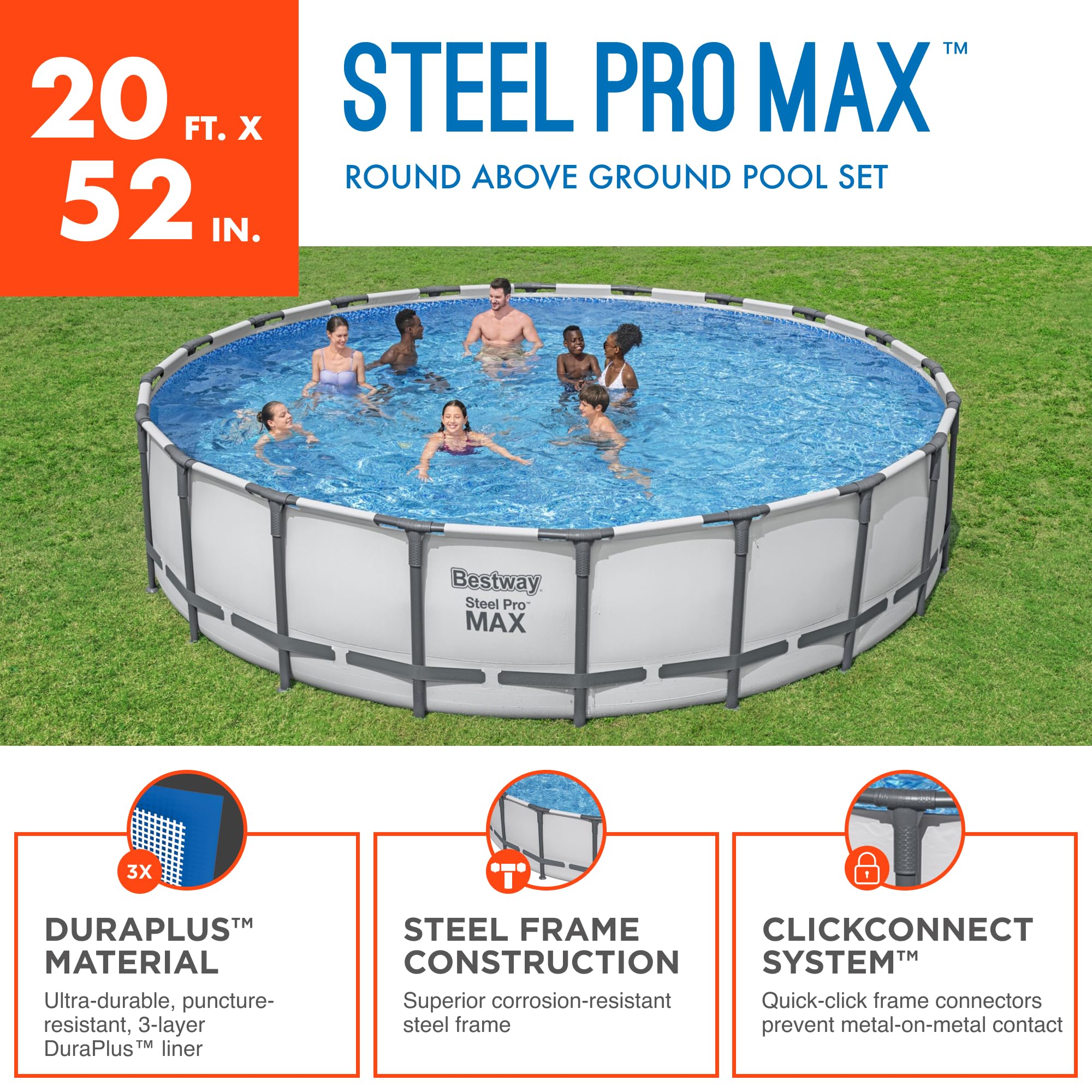 Bestway Steel Pro MAX Above Ground Swimming Pool (12' x 30") | Round Outdoor Backyard Family Pool with Tritech® Puncture-Resistant Liner | Easy Setup | Includes Filter Pump for Clean, Clear Water