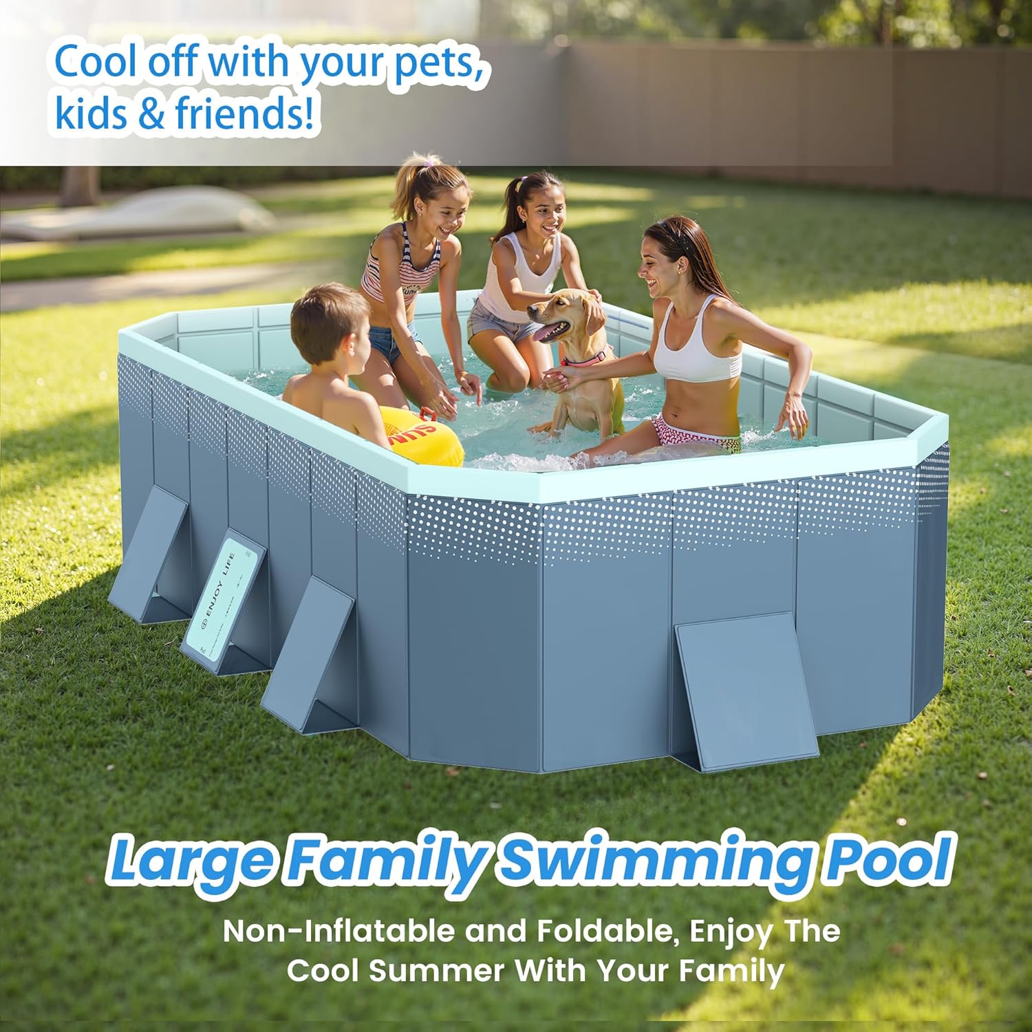 Foldable Non-Inflatable Above Ground Framed Swimming Pool for Backyard, Family Pool (113" x 66" x 20")
