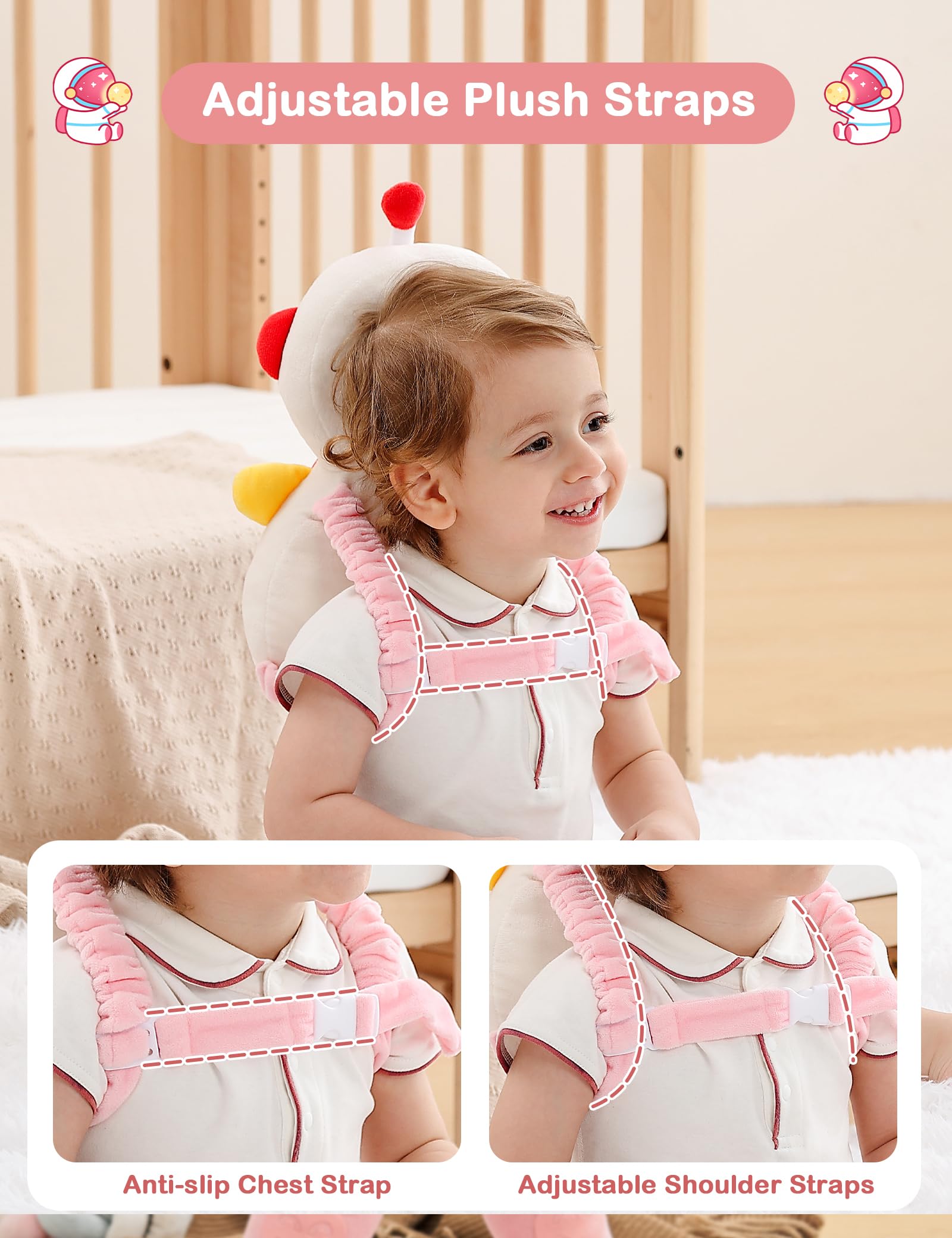 JunNeng Baby Head Protector Backpack, Toddler Walking Fall Head Protection, Pink Butterfly
