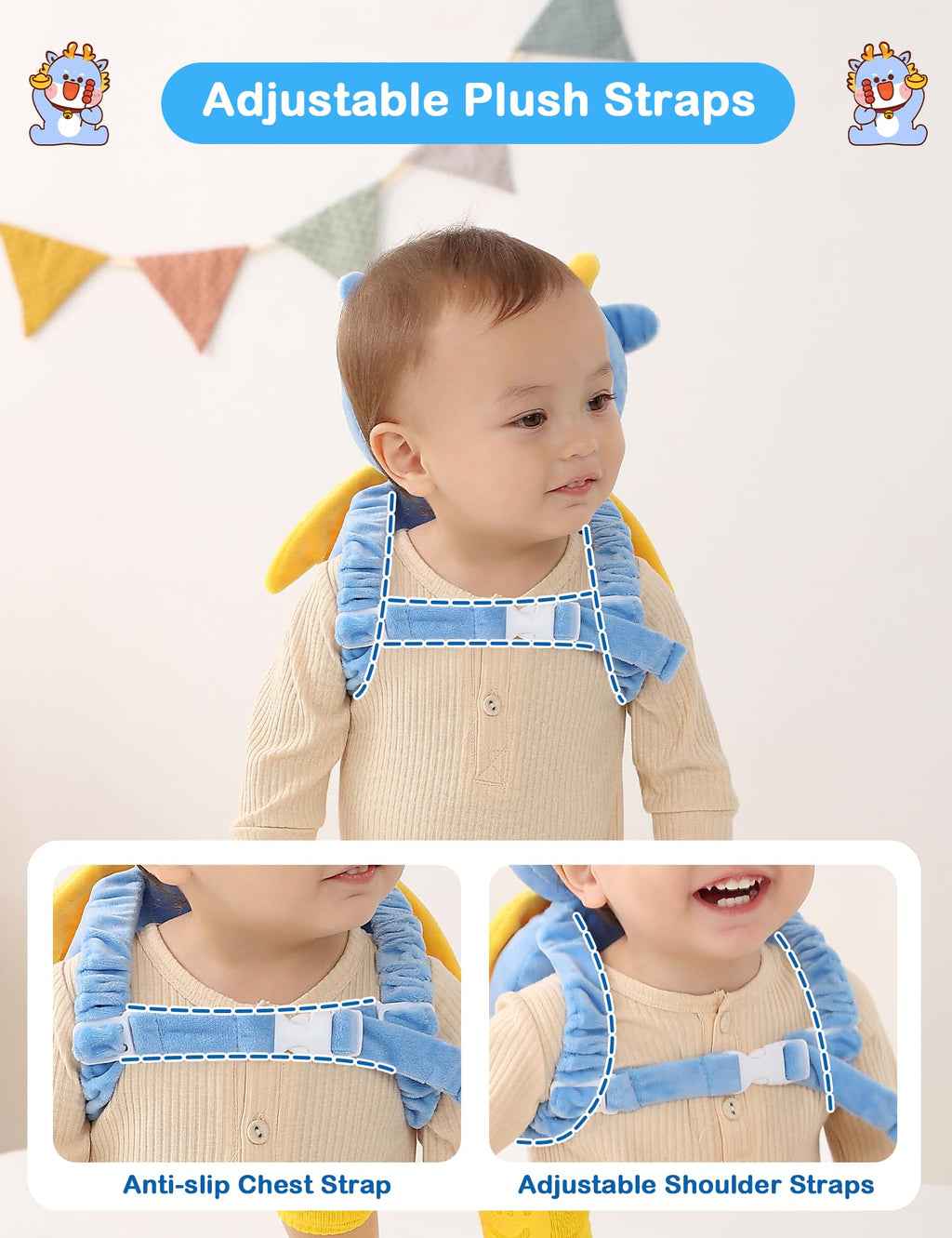 JunNeng Baby Head Protector Backpack, Toddler Walking Fall Head Protection, Pink Butterfly