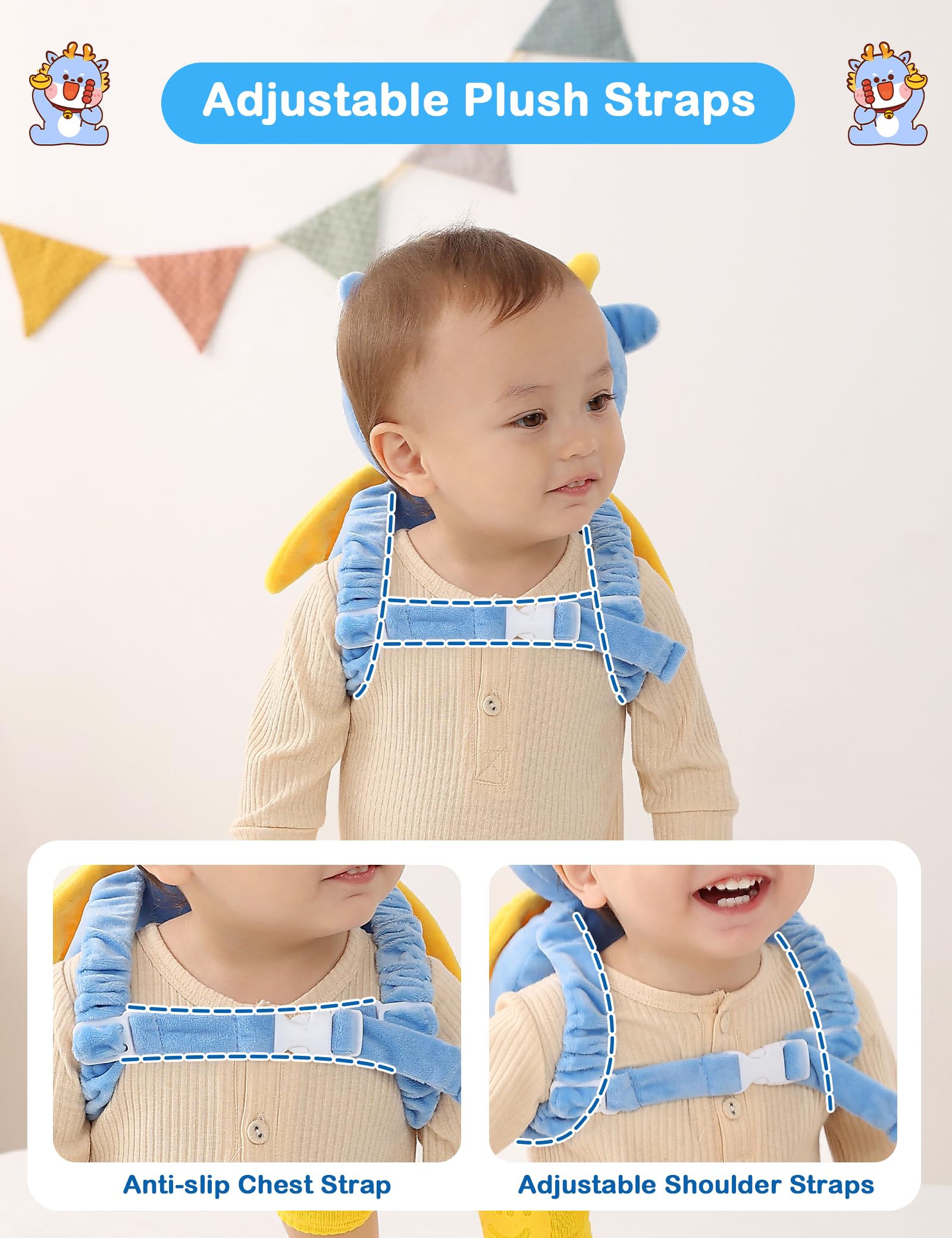 JunNeng Baby Head Protector Backpack, Toddler Walking Fall Head Protection, Pink Butterfly