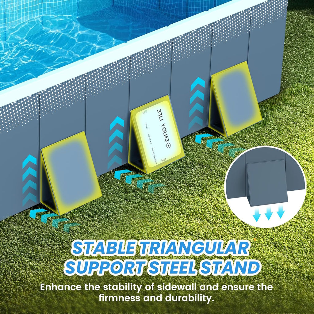 Foldable Non-Inflatable Above Ground Framed Swimming Pool for Backyard, Family Pool (113" x 66" x 20")